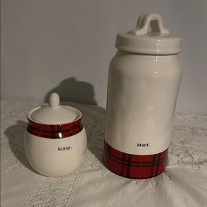 Rae Dunn Plaid Red and White Snack Canister Set. Ralph Lauren inspired